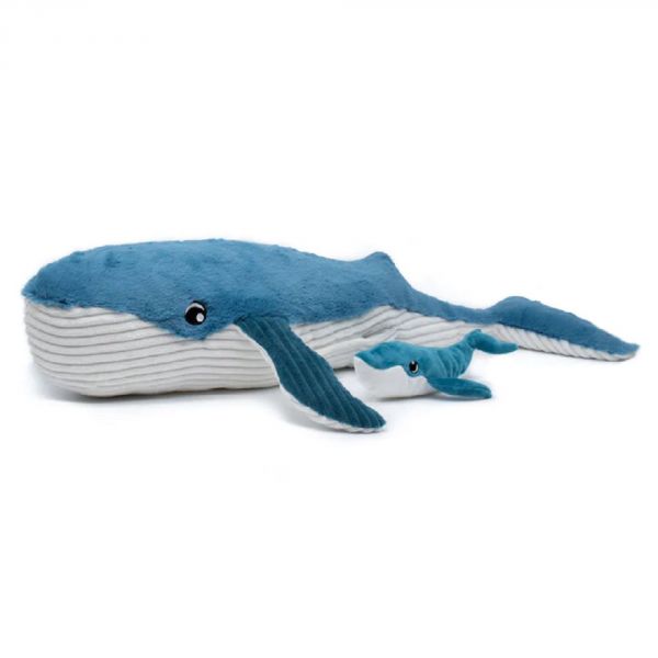 Peluche géante Les Ptipotos baleine et son bébé Gravillou bleu