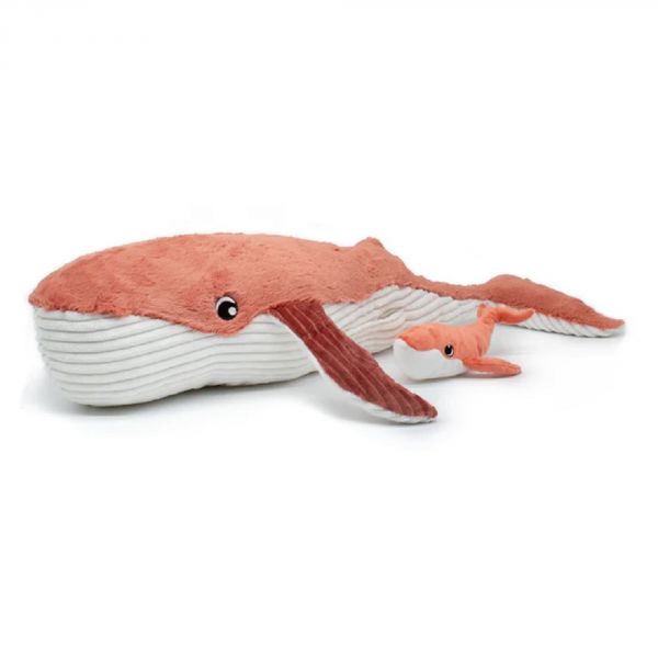 Peluche géante baleine et son bébé terracotta Gravillou Les Ptipotos