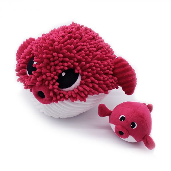 Peluche géante poisson globe et son bébé betterave Gobetou Les Ptipotos