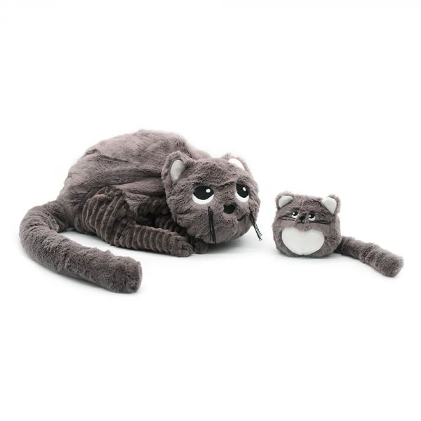 Peluche Les Ptipotos chat et son bébé gris