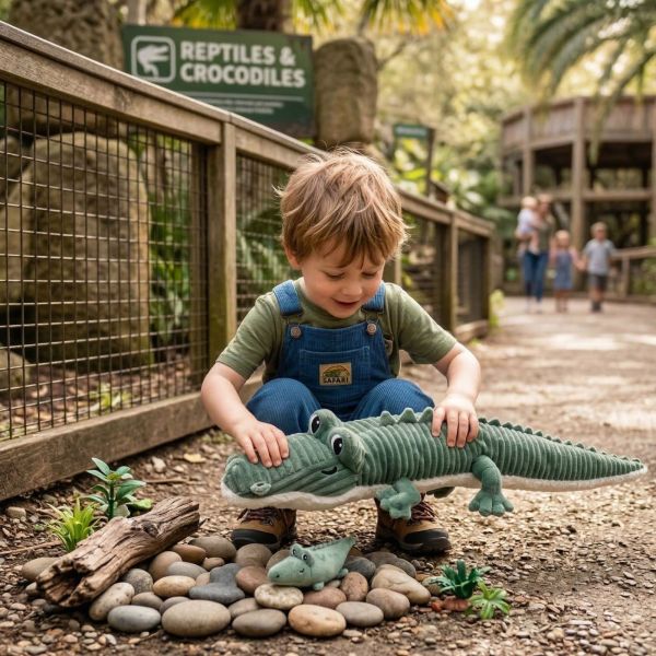 Peluche Les Ptipotos le crocodile Croketou maman et bébé