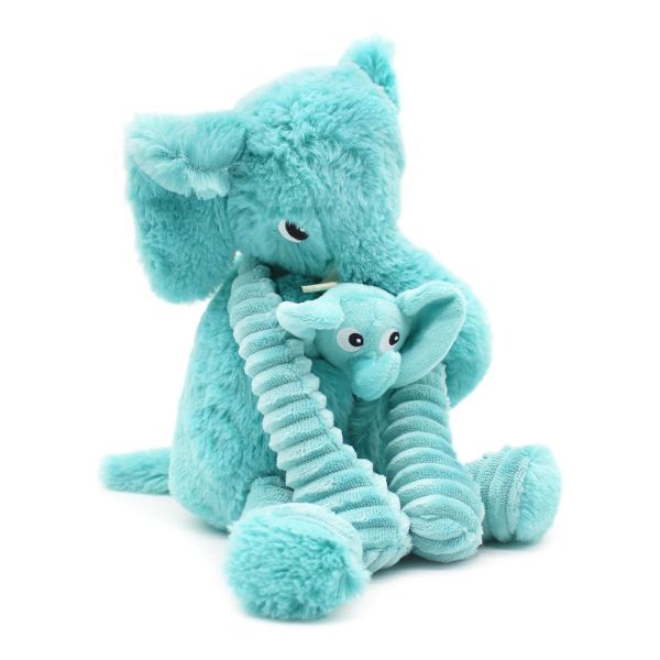 Peluche Les Ptipotos Éléphant et son bébé Aqua