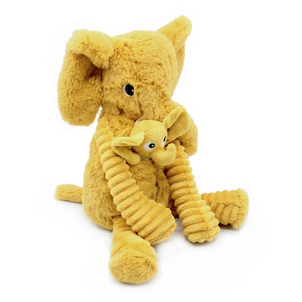 Peluche Les Ptipotos Éléphant et son bébé Moutarde
