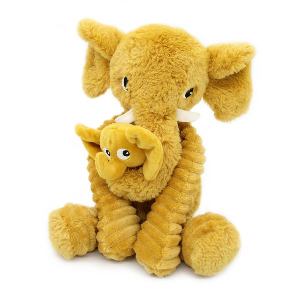 Peluche Les Ptipotos Éléphant et son bébé Moutarde