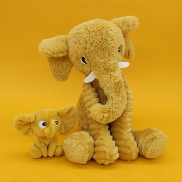 Peluche Les Ptipotos Éléphant et son bébé Moutarde