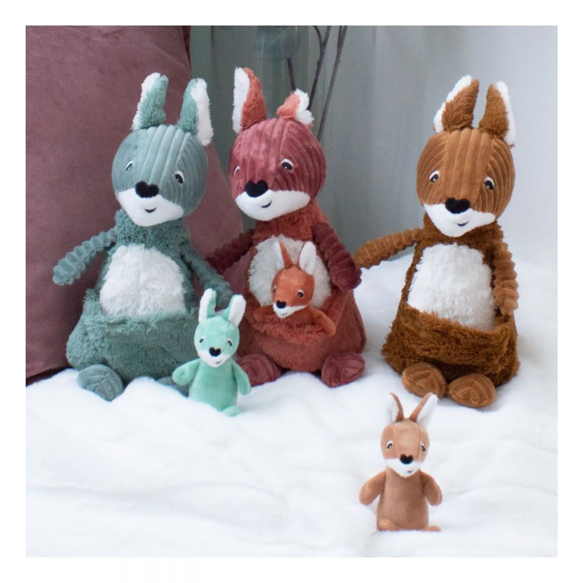 Peluche kangourou et son bébé terracotta Allézou Les Ptipotos