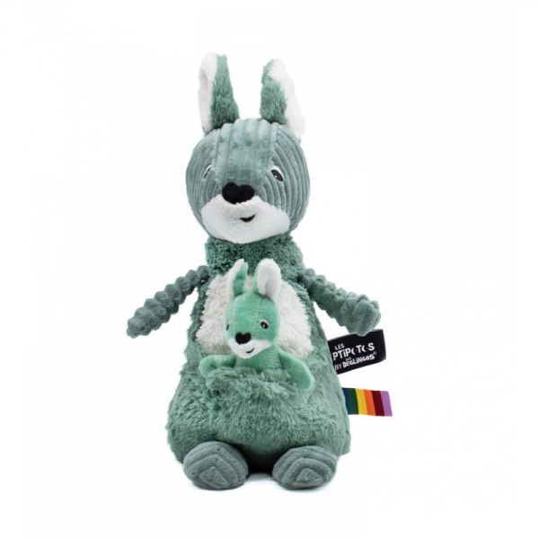 Peluche Les Ptipotos kangourou et son bébé Allezou vert