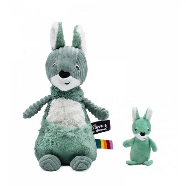 Peluche Les Ptipotos kangourou et son bébé Allezou vert
