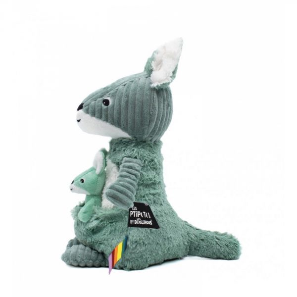 Peluche Les Ptipotos kangourou et son bébé Allezou vert