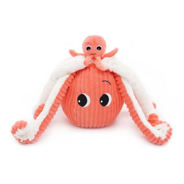 Peluche géante Les Ptipotos pieuvre et son bébé Filou Corail