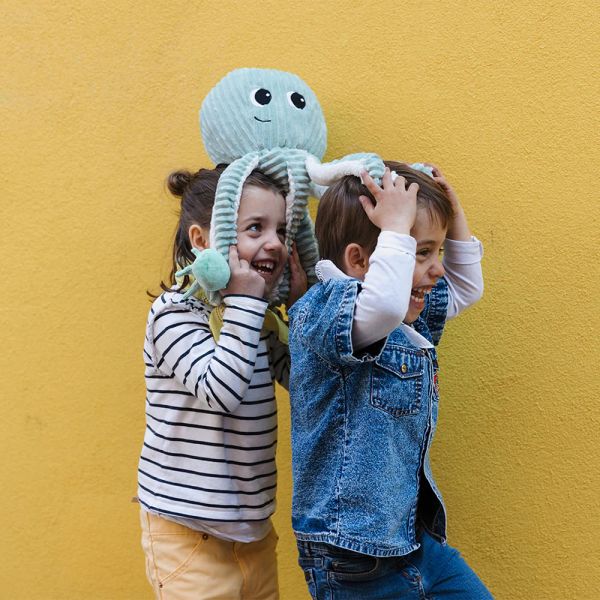 Peluche géante Les Ptipotos pieuvre et son bébé Filou menthe