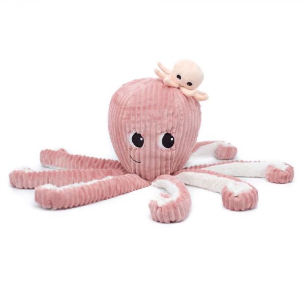 Peluche géante Les Ptipotos pieuvre et son bébé Filou rose