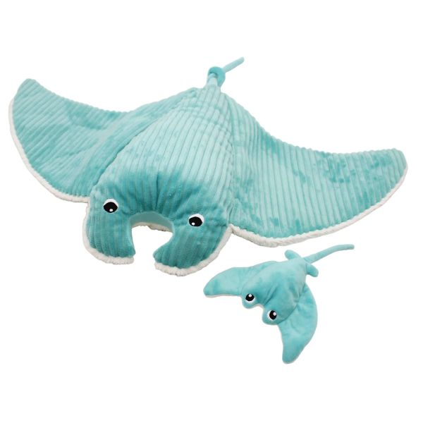 Peluche géante Les Ptipotos raie manta et son bébé Mantalou Aqua