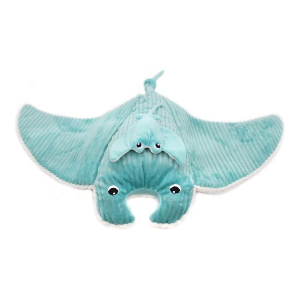 Peluche géante Les Ptipotos raie manta et son bébé Mantalou Aqua