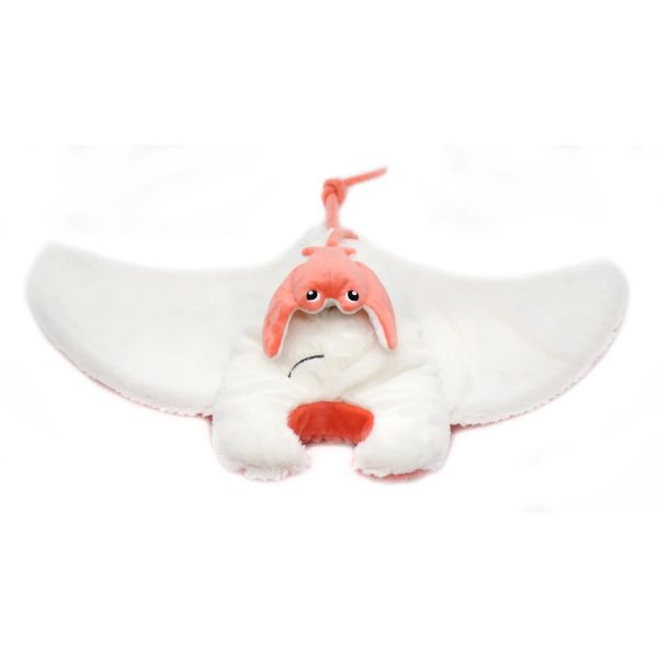 Peluche géante Les Ptipotos raie manta et son bébé Mantalou Corail