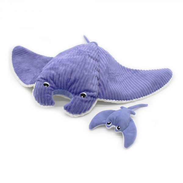 Peluche géante Les Ptipotos raie manta et son bébé Mantalou violet