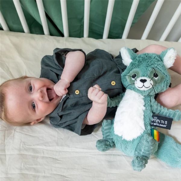 Peluche Les Ptipotos raton laveur Netoitou vert