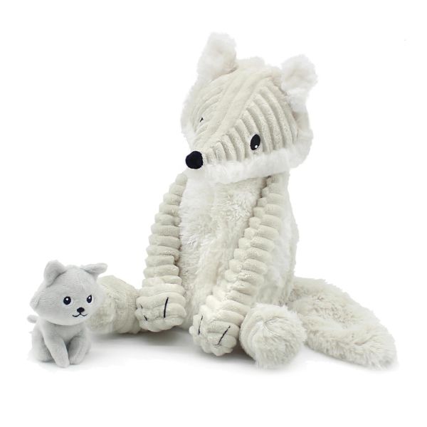 Peluche Les Ptipotos renard arctique maman et bébé Gris clair
