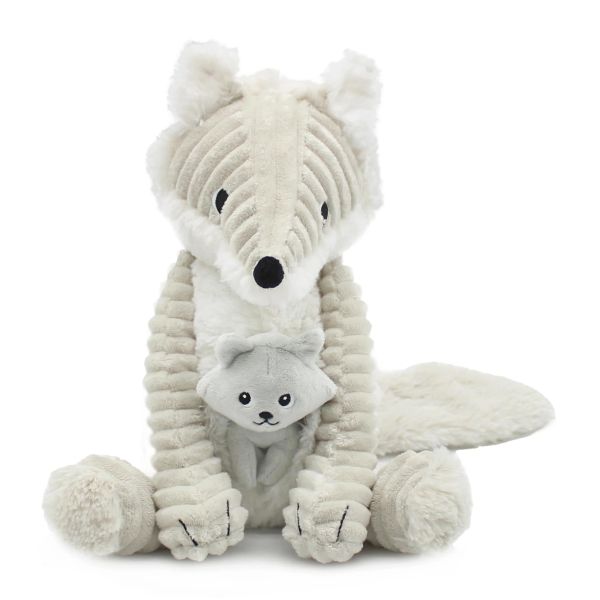 Peluche Les Ptipotos renard arctique maman et bébé Gris clair