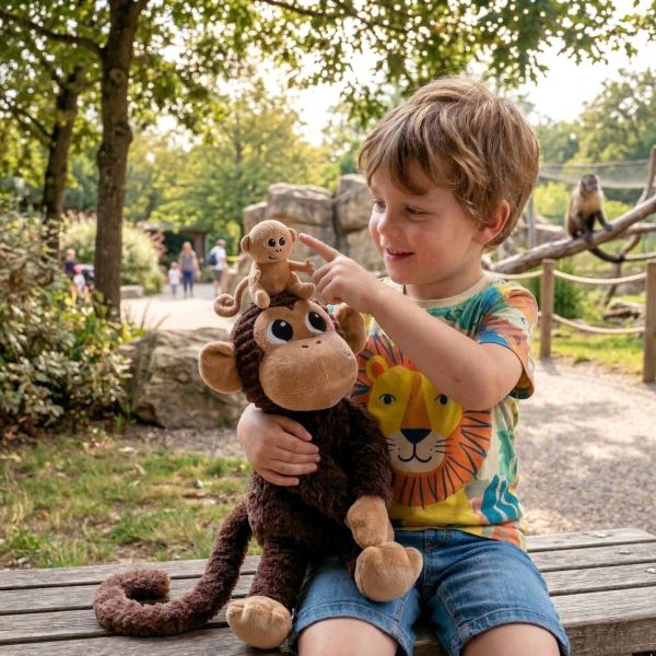 Peluche Les Ptipotos le singe Zazou maman et bébé