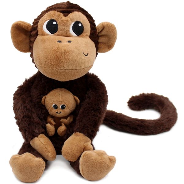Peluche Les Ptipotos le singe Zazou maman et bébé