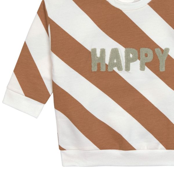 Pull enfant en coton bio - Little Gang blanc caramel 3/6 mois