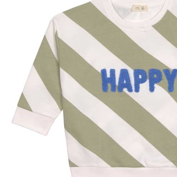 Pull enfant en coton bio - Little Gang blanc khaki 3/6 mois