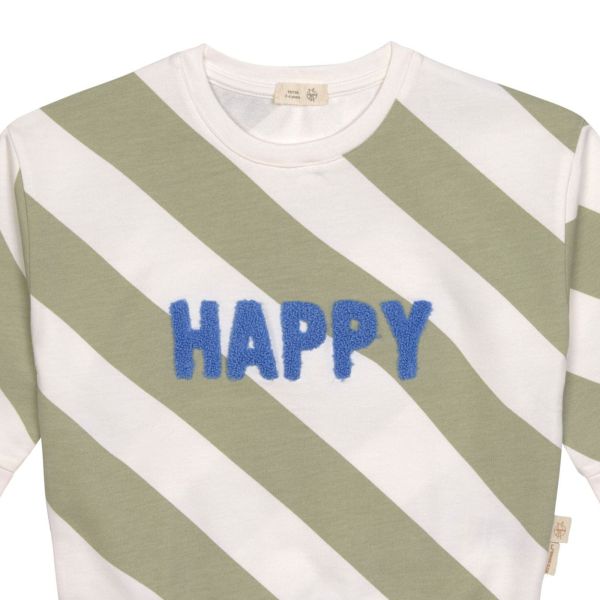 Pull enfant en coton bio - Little Gang blanc khaki 3/6 mois