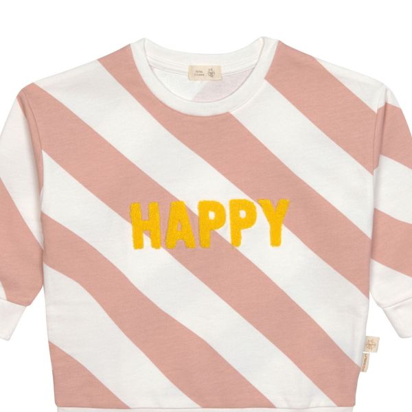 Pull enfant en coton bio - Little Gang blanc rose 3/6 mois