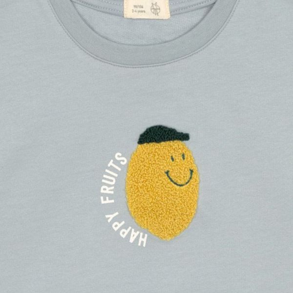 Pull enfant en coton bio - Little Gang Citron bleu clair 3/6 mois