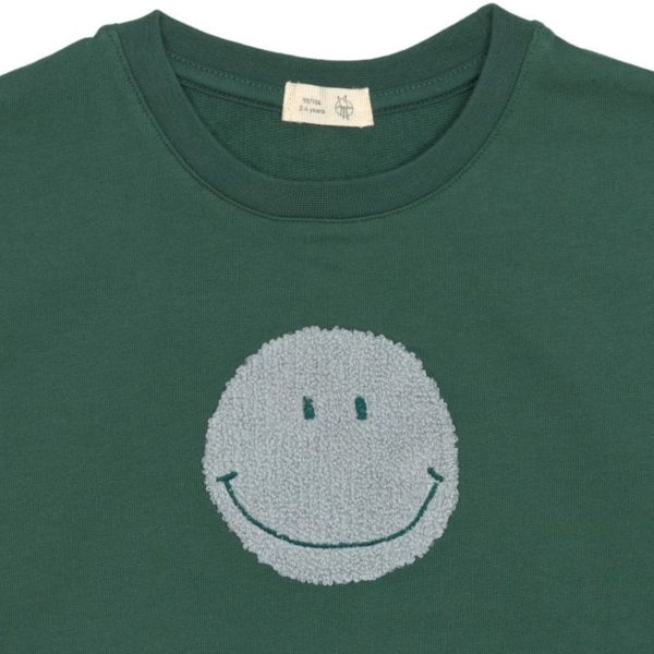Pull enfant en coton bio - Little Gang Smile vert foncé 3/6 mois