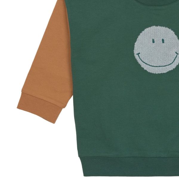 Pull enfant en coton bio - Little Gang Smile vert foncé 3/6 mois