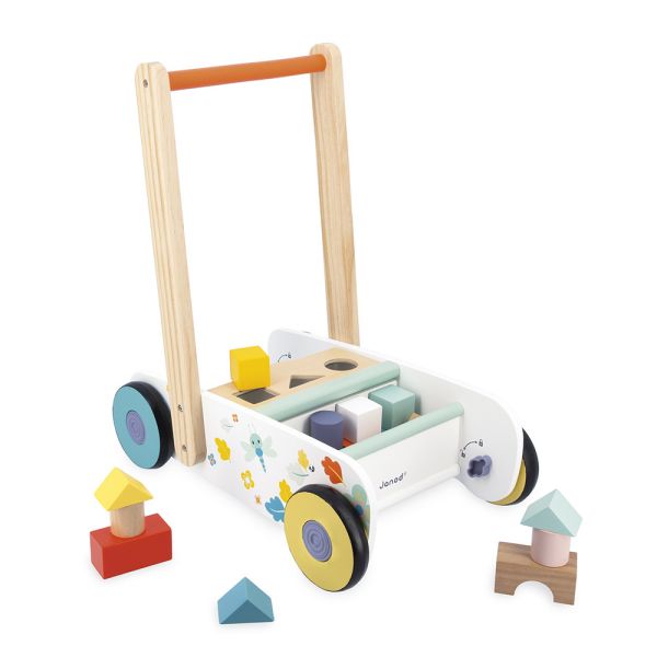 Chariot de marche enfant avec cubes en bois à encastrer Pure