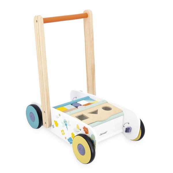 Chariot de marche enfant avec cubes en bois à encastrer Pure