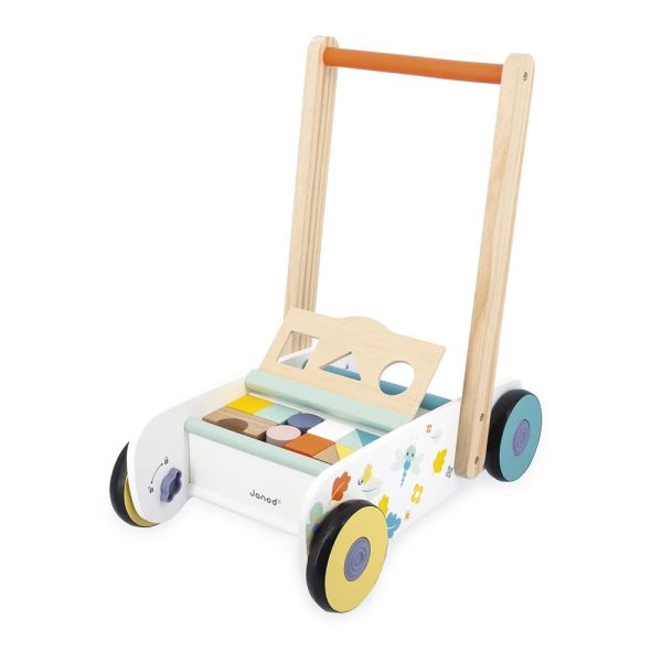 Chariot de marche enfant avec cubes en bois à encastrer Pure