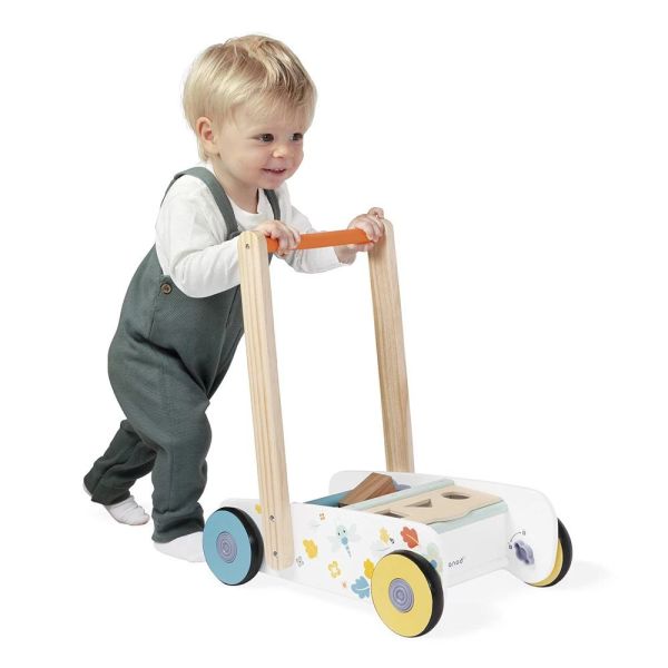 Chariot de marche enfant avec cubes en bois à encastrer Pure