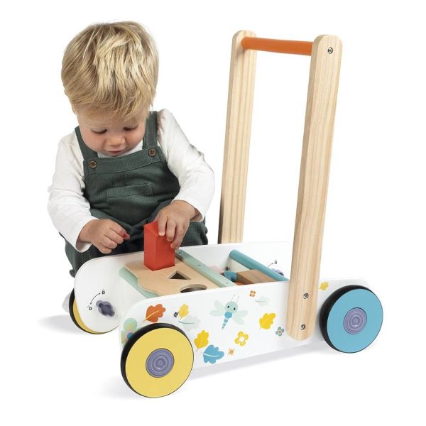 Chariot de marche enfant avec cubes en bois à encastrer Pure
