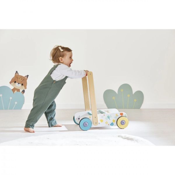 Chariot de marche enfant avec cubes en bois à encastrer Pure