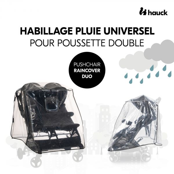 Habillage pluie pour poussette double côte à côte