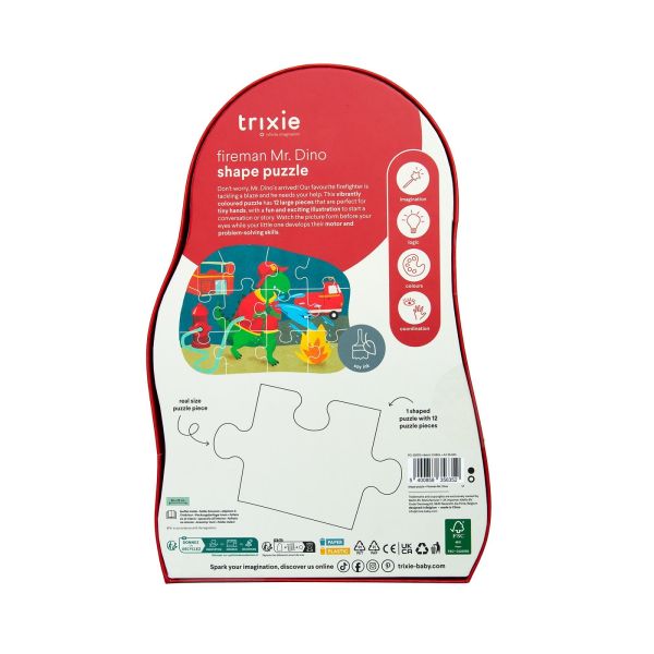 Puzzle enfant à forme - Pompier Mr. Dino - 12 pièces