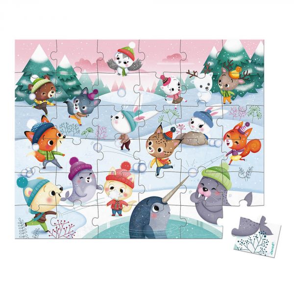 Puzzle enfant 36 pièces Bataille de boules de neige