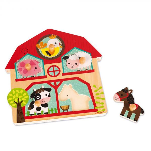 Puzzle en bois musical Les copains de la ferme 5 pièces