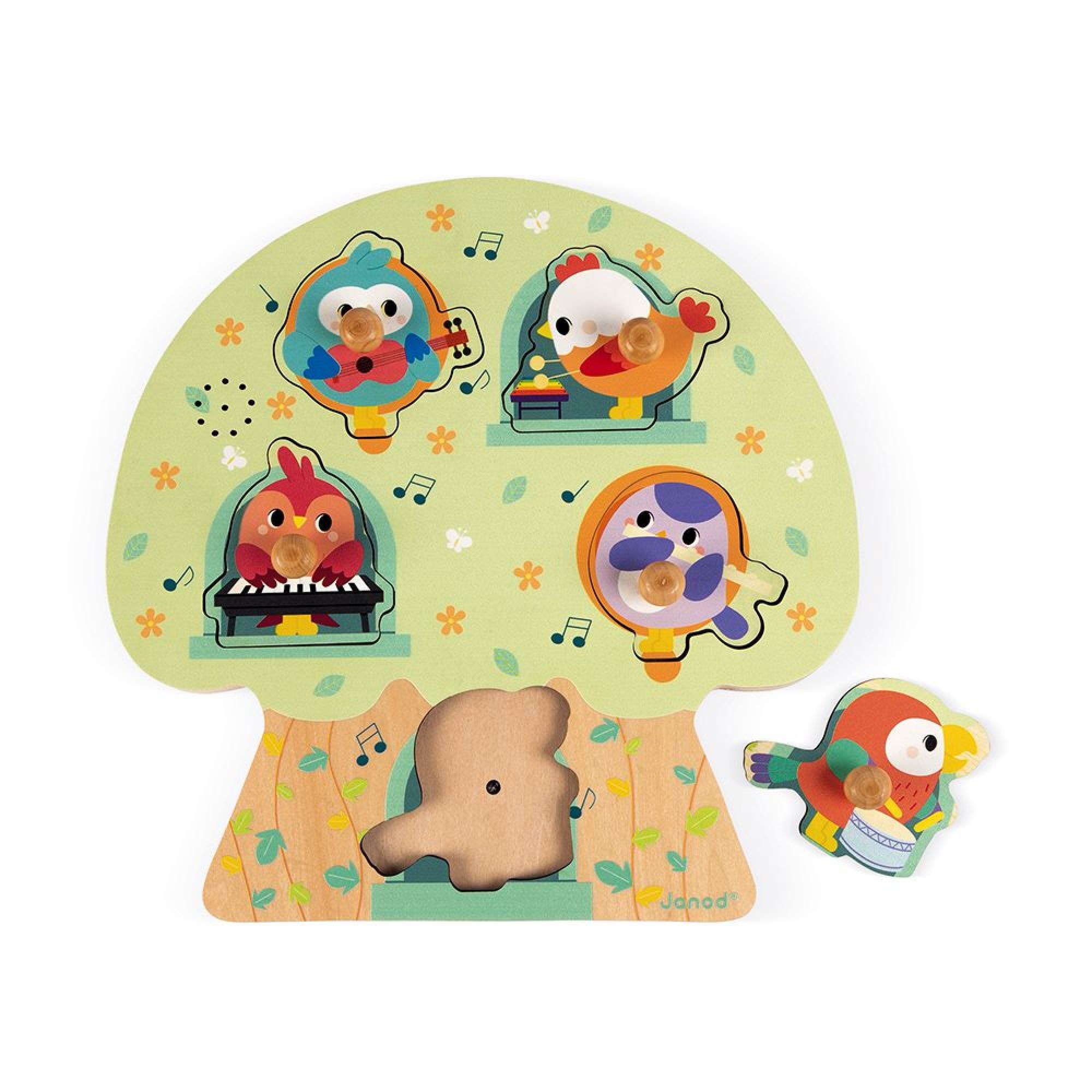 Janod Puzzle En Bois Musical Les Oiseaux En Fete 5 Pieces Made In Bebe