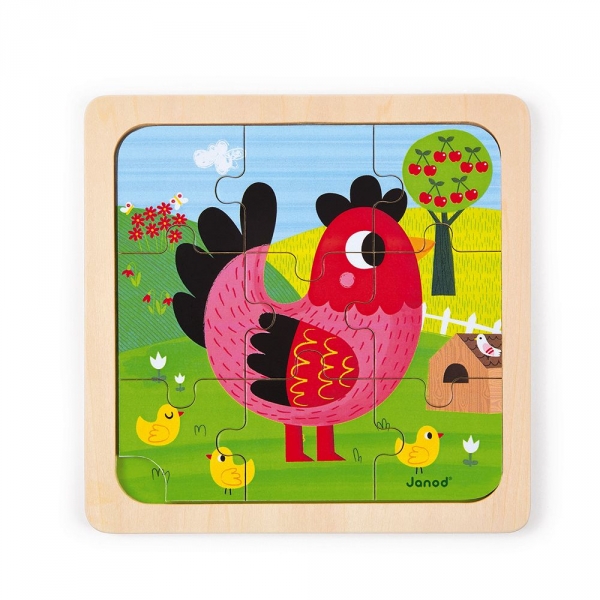 Puzzle en bois Poule violette 9 pièces