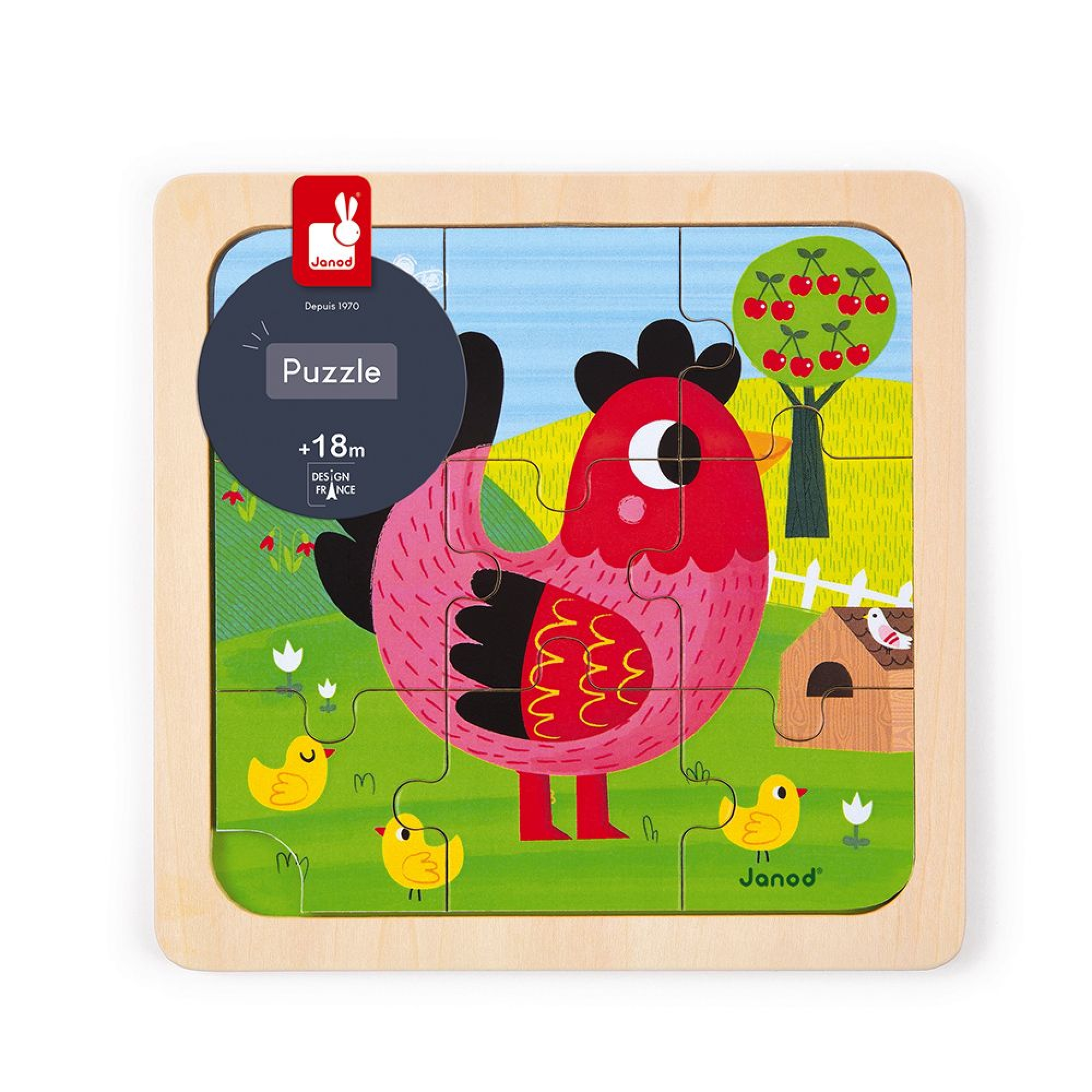 Janod Puzzle En Bois Poule Violette 9 Pieces Made In Bebe