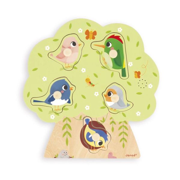 Puzzle sonore en bois enfant 5 pièces Oiseau