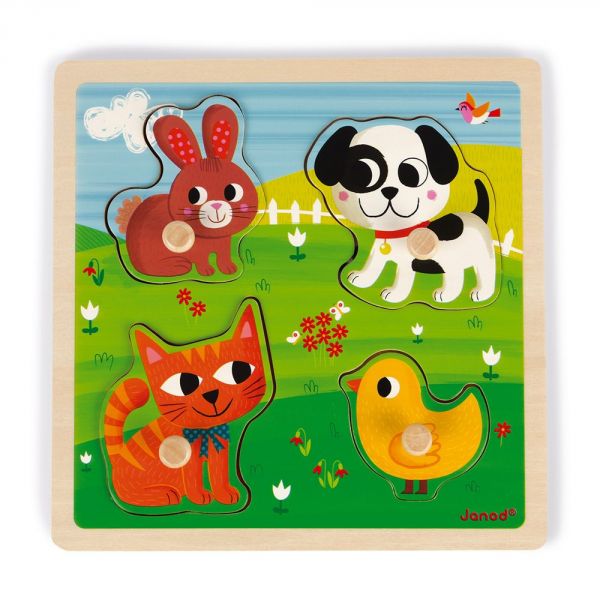 Puzzle en bois tactile Premiers animaux 4 pièces