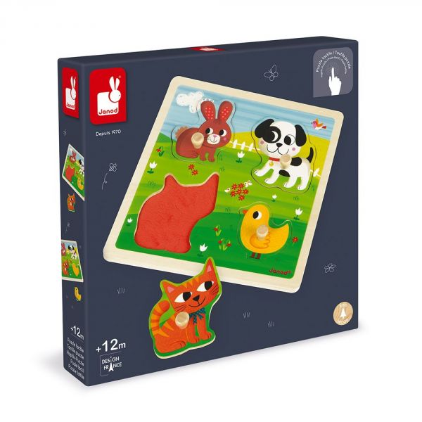 Puzzle en bois tactile Premiers animaux 4 pièces