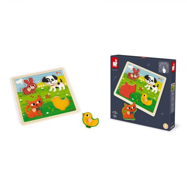 Puzzle en bois tactile Premiers animaux 4 pièces