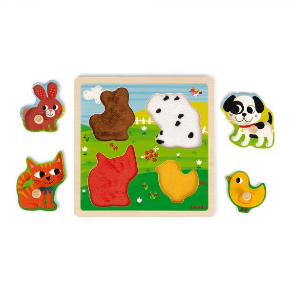 Puzzle en bois tactile Premiers animaux 4 pièces